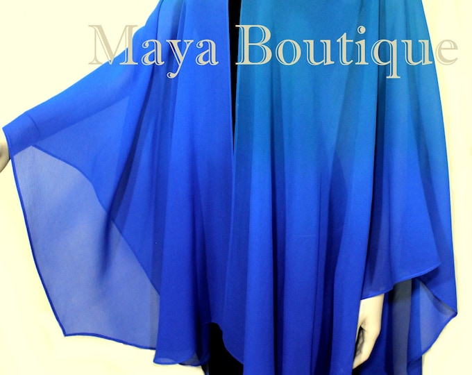 Hand Dyed Maya Matazaro Silk Chiffon Cape Ruana Caftan Wrap Blue Ombre