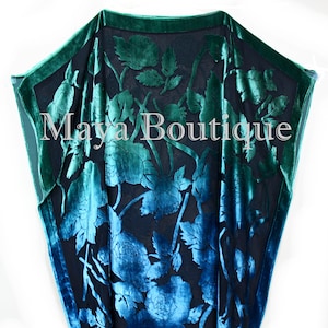 Caftan Dress Kimono Silk Burnout Velvet MAYA Dyed Stained Glass Blue & Green