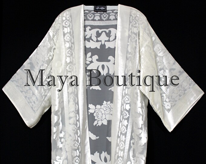 Ivory Long Kimono Jacket Burnout Velvet No Fringe Maya Matazaro