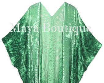 Emerald Green Ombre Camellia Burnout Velvet Caftan Kimono Hand Dye Maya Matazaro