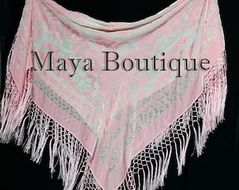 Rose Quartz Silk Burnout Velvet Piano Shawl Fringe Wrap Scarf Maya Matazaro
