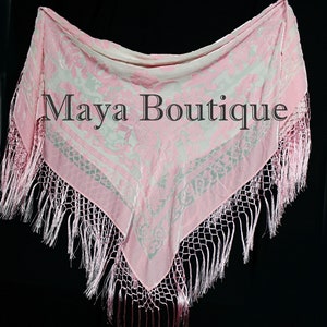 Rose Quartz Silk Burnout Velvet Piano Shawl Fringe Wrap Scarf Maya Matazaro