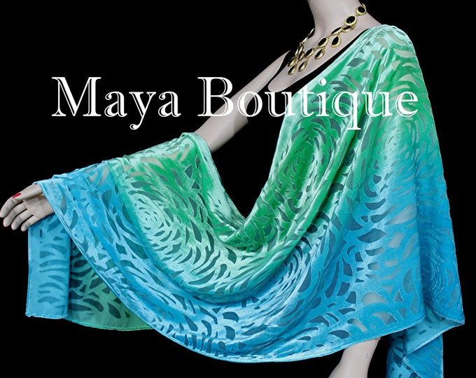 Jade Turquoise Camellia Shawl Wrap Scarf Burnout Velvet Hand Dyed Maya Matazaro