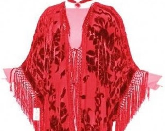Scarket Rojo Kimono Opera Coat Silk Burnout Velvet Una talla