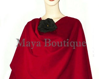 Crimson Red Cashmere Cape Ruana Wrap Coat by Maya Matazaro Made in USA
