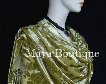 Antique Gold Shawl Wrap Scarf Silk Burnout Velvet Hand Dyed Maya Matazaro