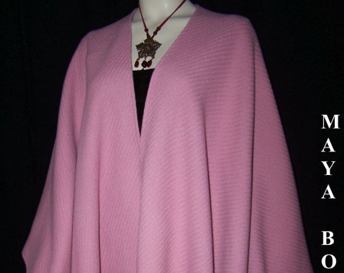 Romantic Ruana Cape Coat Wrap Cashmere Wool Blend in Blush by Maya