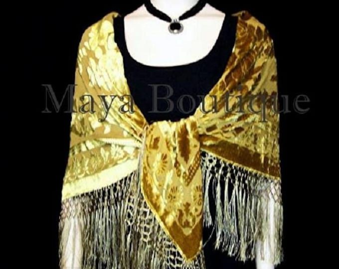 Silk Piano Shawl Wrap Scarf Burnout Velvet Antique Gold Hand Dyed Maya Matazaro