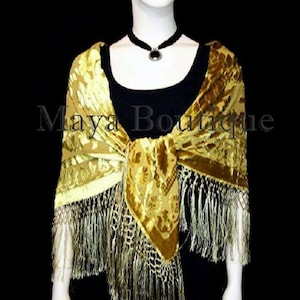 Silk Piano Shawl Wrap Scarf Burnout Velvet Antique Gold Hand Dyed Maya Matazaro
