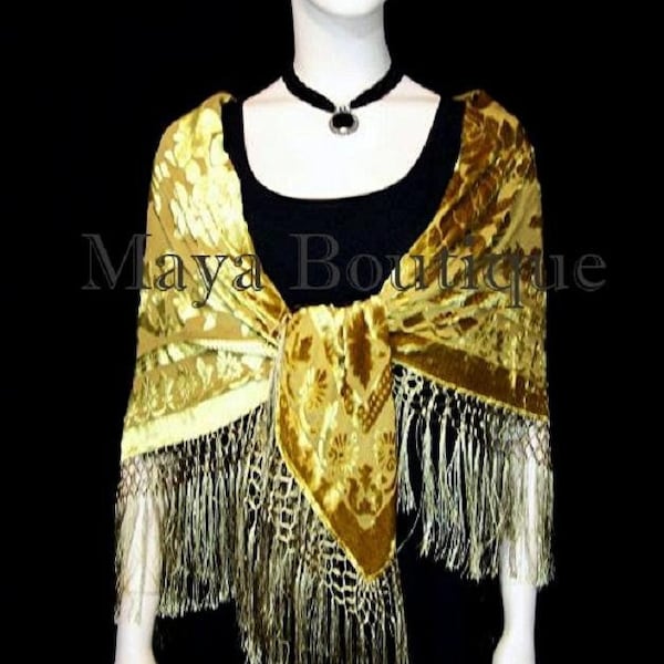 Silk Piano Shawl Wrap Scarf Burnout Velvet Antique Gold Hand Dyed Maya Matazaro