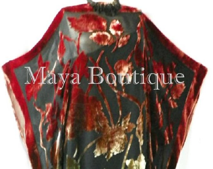 Caftan Dress Kimono Silk Burnout Velvet MAYA Dyed Stained Glass Copper & Green