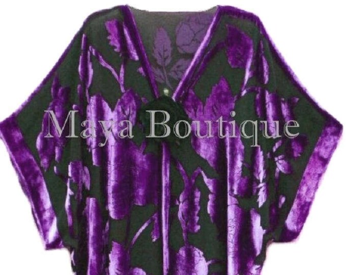 Silk Burnout Velvet Jacket Kimono Duster Purple & Black No Fringe Maya Matazaro