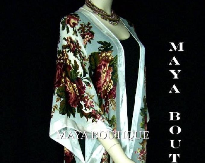 Caftan Kimono Duster Silk Burnout Velvet White Multi Gypsy Rose Maya Matazaro