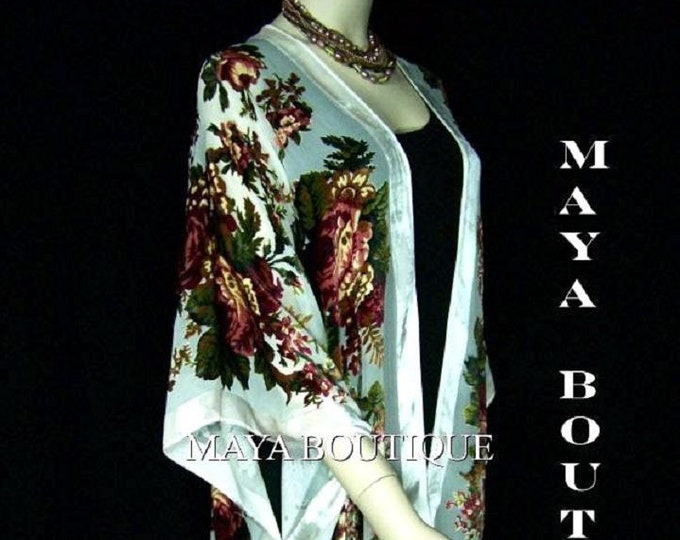 Caftan Kimono Duster Silk Burnout Velvet White Multi Gypsy Rose Maya Matazaro