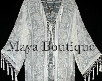 Ivory Kimono Flapper Jacket Silk Beaded Burnout Velvet Medalion Maya Matazaro