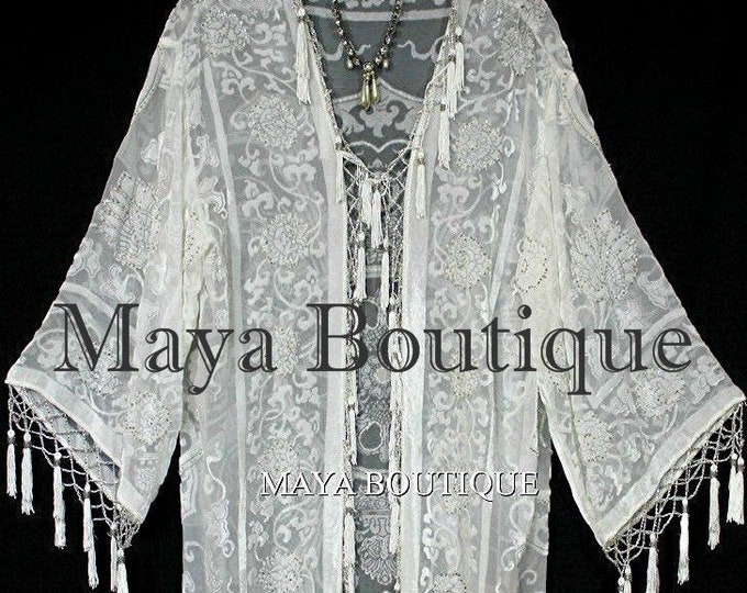 Ivory Kimono Flapper Jacket Silk Beaded Burnout Velvet Medalion Maya Matazaro