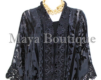 Lace & Burnout Velvet Kimono Caftan Jacket Duster Maya Matazaro One size