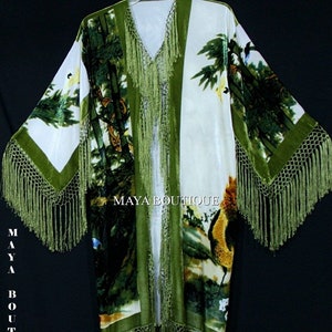 Fringe Jacket Kimono Duster Silk Solid Velvet Peacock Ivory - Etsy
