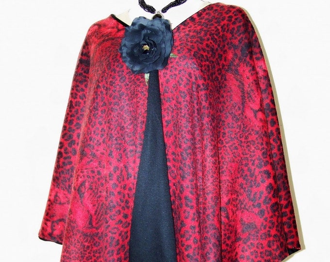 Stunning Cape Ruana Wrap Reversible Wool Cashmere Animal Print by Maya