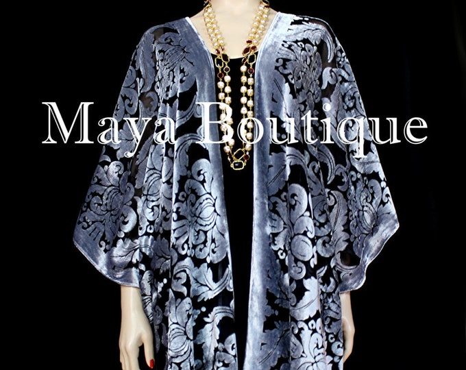 Maya Matazaro Baroque Burnout Velvet Caftan Kimono Jacket Silver Black USA Made