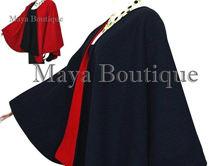 Reversible Cape Ruana Wrap Coat Black & Red Cashmere Wool USA Made Maya Matazaro