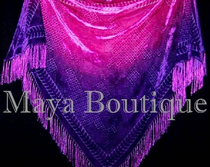 Dyed Dyed Shawl Burnout Velvet Triangle Purple & Pink Maya Matazaro
