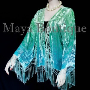 Wearable Art Burnout Velvet Kimono Jacket Hand Dyed Jade Turquoise Short Maya Matazaro