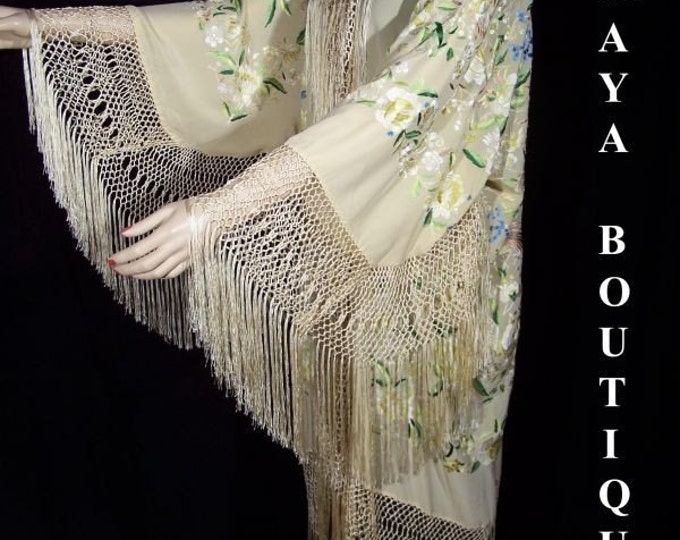 Fabulous Embroidered Silk Opera Coat Kimono Jacket Pastels Greens Multi