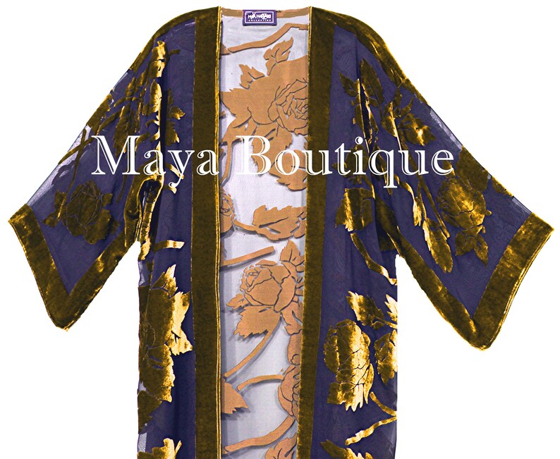 Antique Gold Long Kimono Jacket Silk Burnout Velvet No Fringe Maya