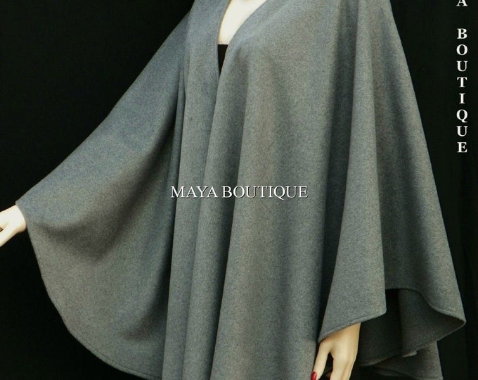 Luxury Cashmere Gray Cape Ruana Wrap Coat Maya Matazaro Made in USA
