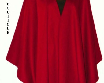 Scarlet RED Cashmere Wool Cape Ruana Wrap Coat by Maya Matazaro Made in USA New