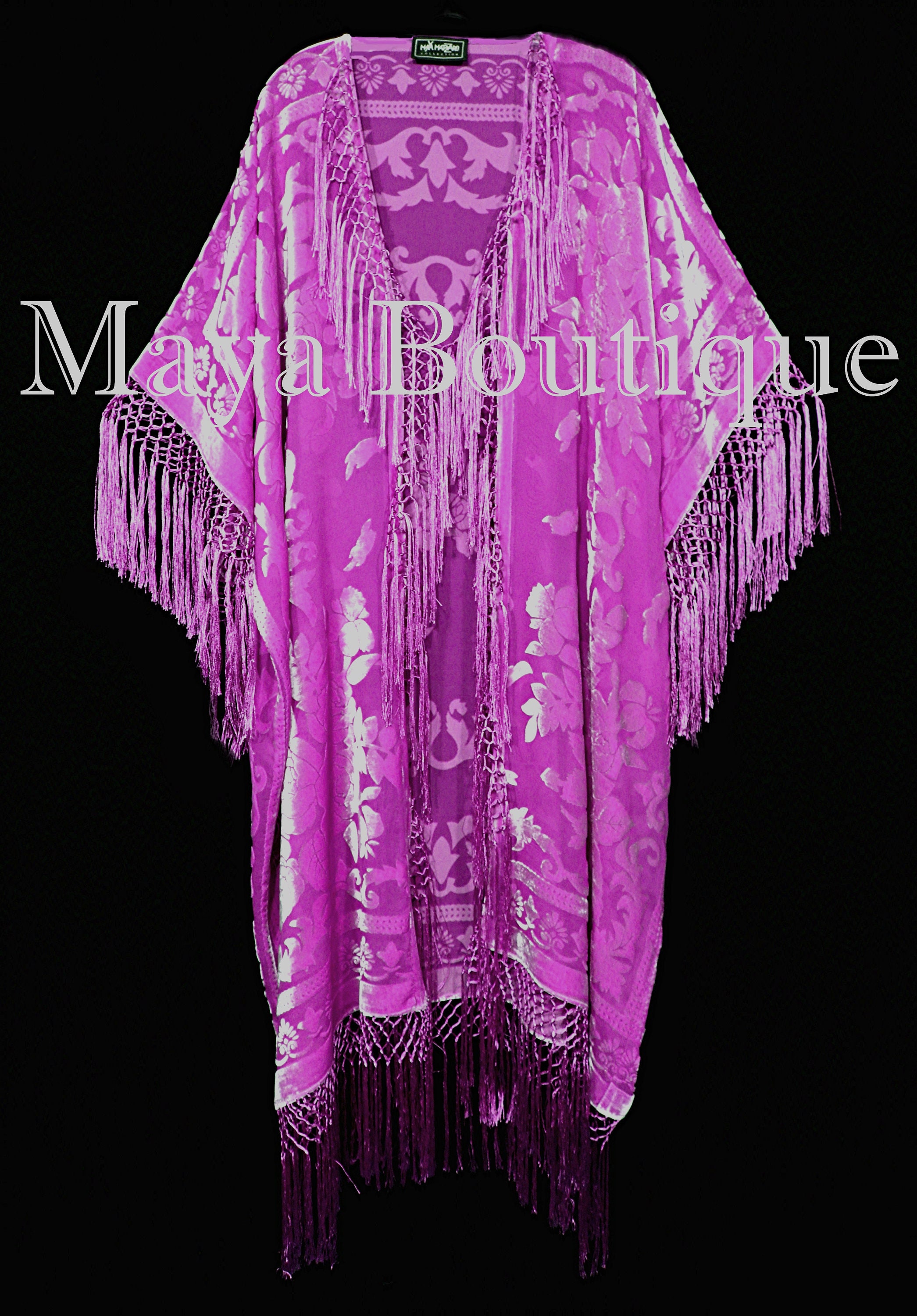 Fringe Jacket Kimono Duster Silk Burnout Velvet Candy Pink Maya Matazaro  Plus - Etsy