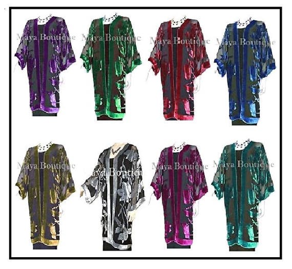 Burnout Blue - Silk No Velvet Kimono Matazaro Jacket Maya Fringe Long Etsy