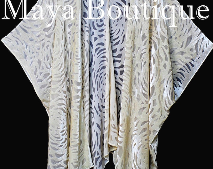 Maya Matazaro Vanilla Camellia Burnout Velvet Caftan Kimono Jacket Hand Dyed USA Made