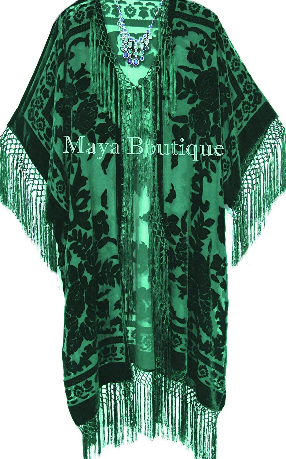 Forest Green Silk Burnout Velvet Fringe Jacket Kimono Duster - Etsy