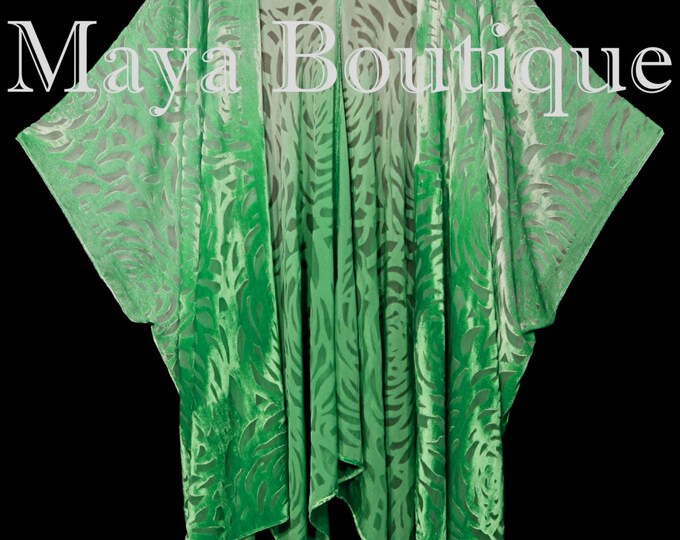Maya Matazaro Green Ombre Camellia Burnout Velvet Caftan Kimono Jacket Hand Dyed USA Made