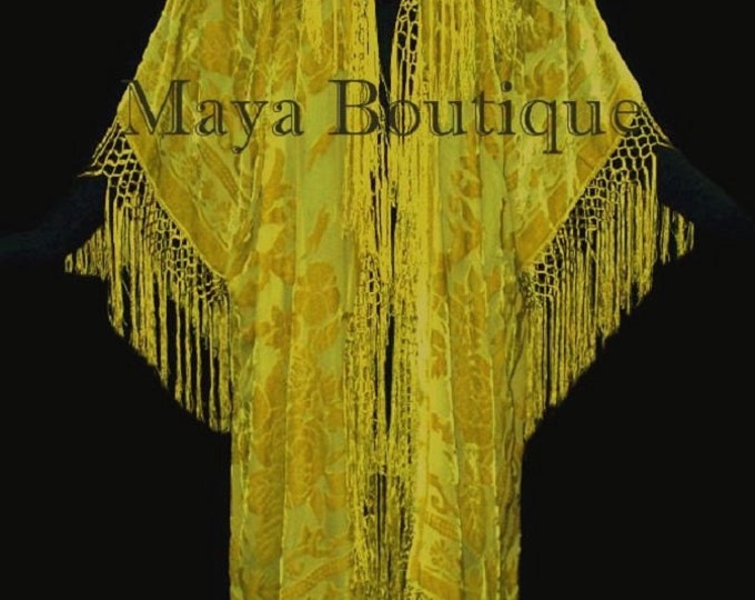 Buttercup Yellow Jacket Kimono Duster Silk Burnout Velvet Maya Matazaro Plus