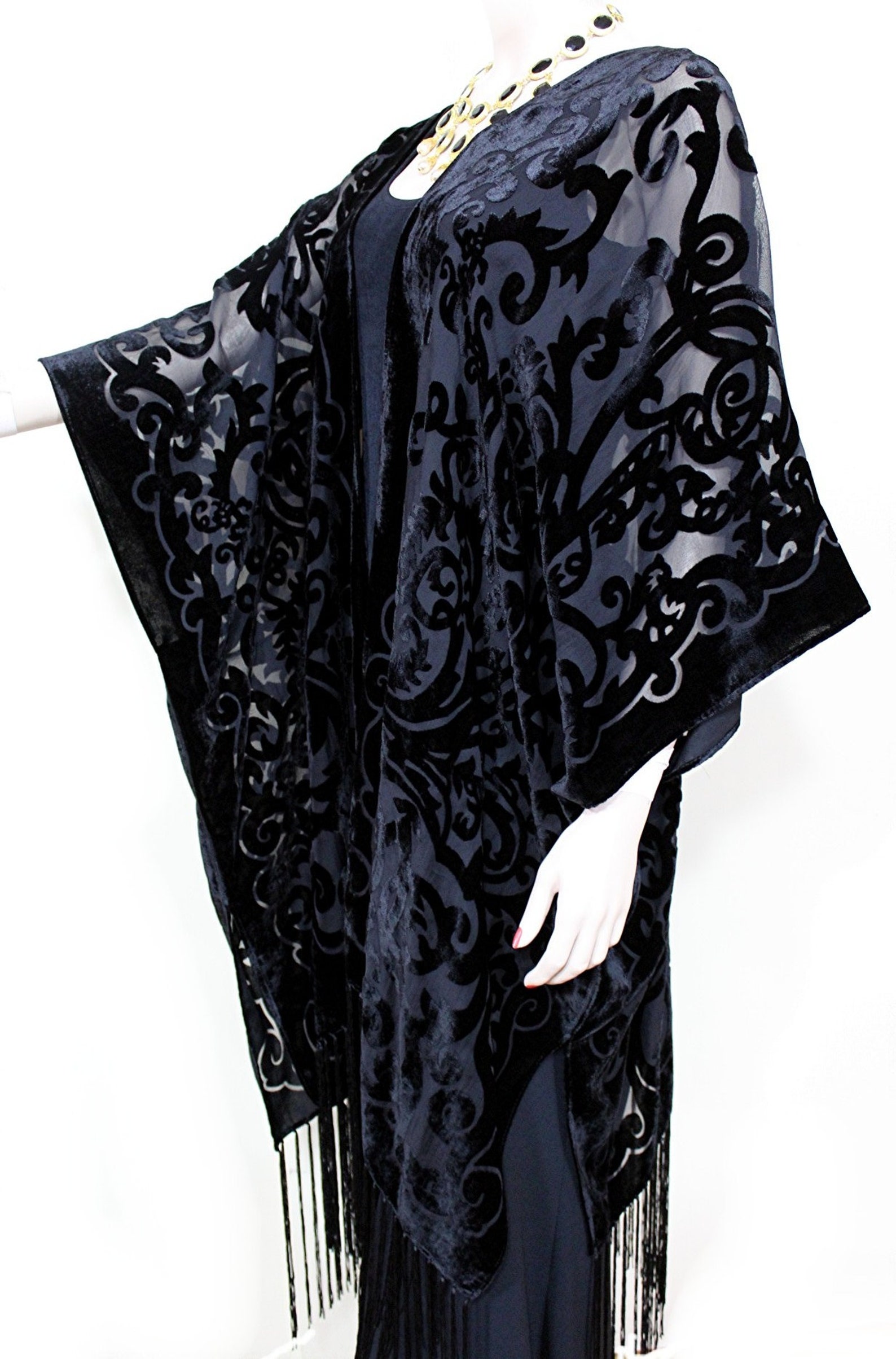 Art Nouveau Black Caftan Kimono Duster Burnout Velvet Maya - Etsy