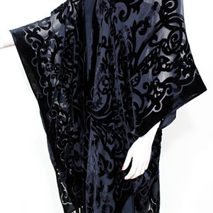 Art Nouveau Black Caftan Kimono Duster Burnout Velvet Maya - Etsy