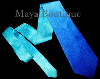 Art to wear Silk Neck Tie Hand Dyed Blue Turquoise Ombre Maya Matazaro + Gift Box