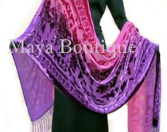 Maya Matazaro Wearable Art Silk Wrap Shawl Scarf Hand Dyed Magenta Purple Velvet 110"