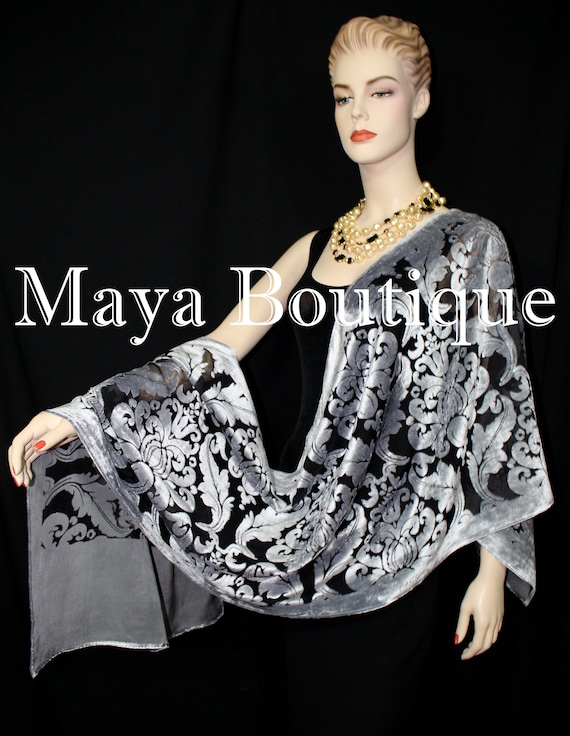 Chocolate Brown Shawl Wrap Scarf Burnout Velvet Art Nouveau Oblong Maya Matazaro