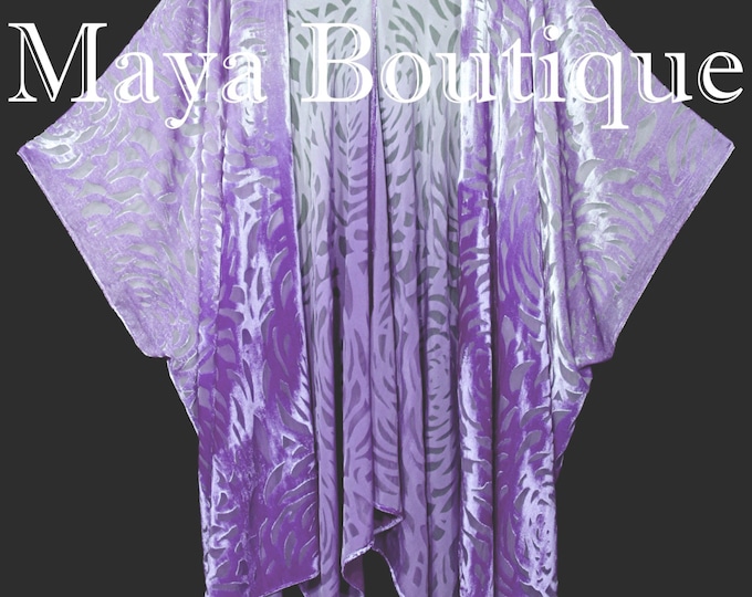 Maya Matazaro Lilac Ombre Camellia Burnout Velvet Caftan Kimono Jacket Hand Dyed USA Made