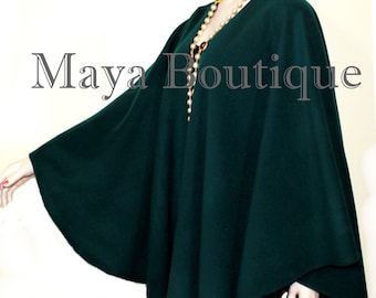 Forest Green Cape Ruana Wrap Coat Cashmere Wool Blend Maya Matazaro USA Made