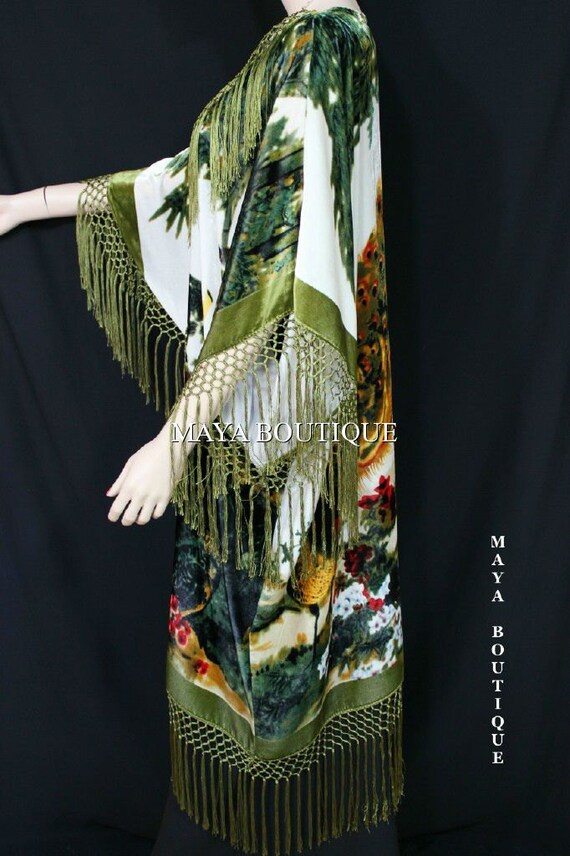 Peacock Ivory Multi Fringe Jacket Kimono Duster S… - image 4