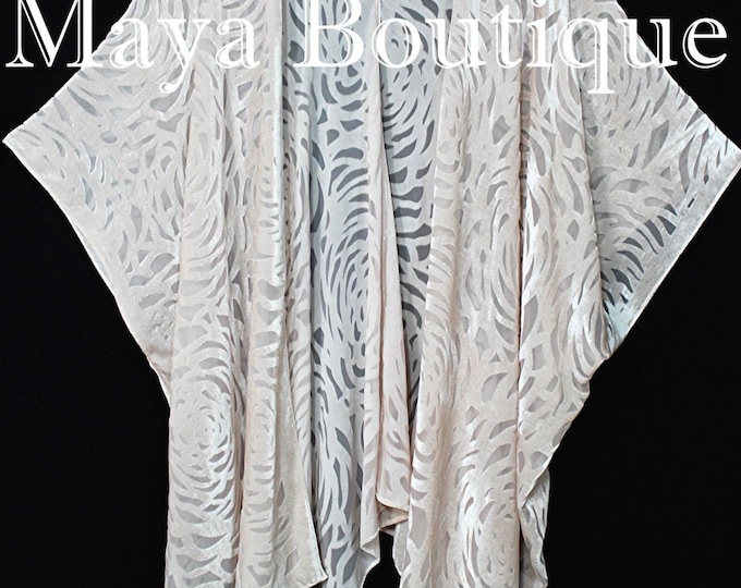 Maya Matazaro Ivory Pearl Camellia Burnout Velvet Caftan Kimono Jacket USA Made