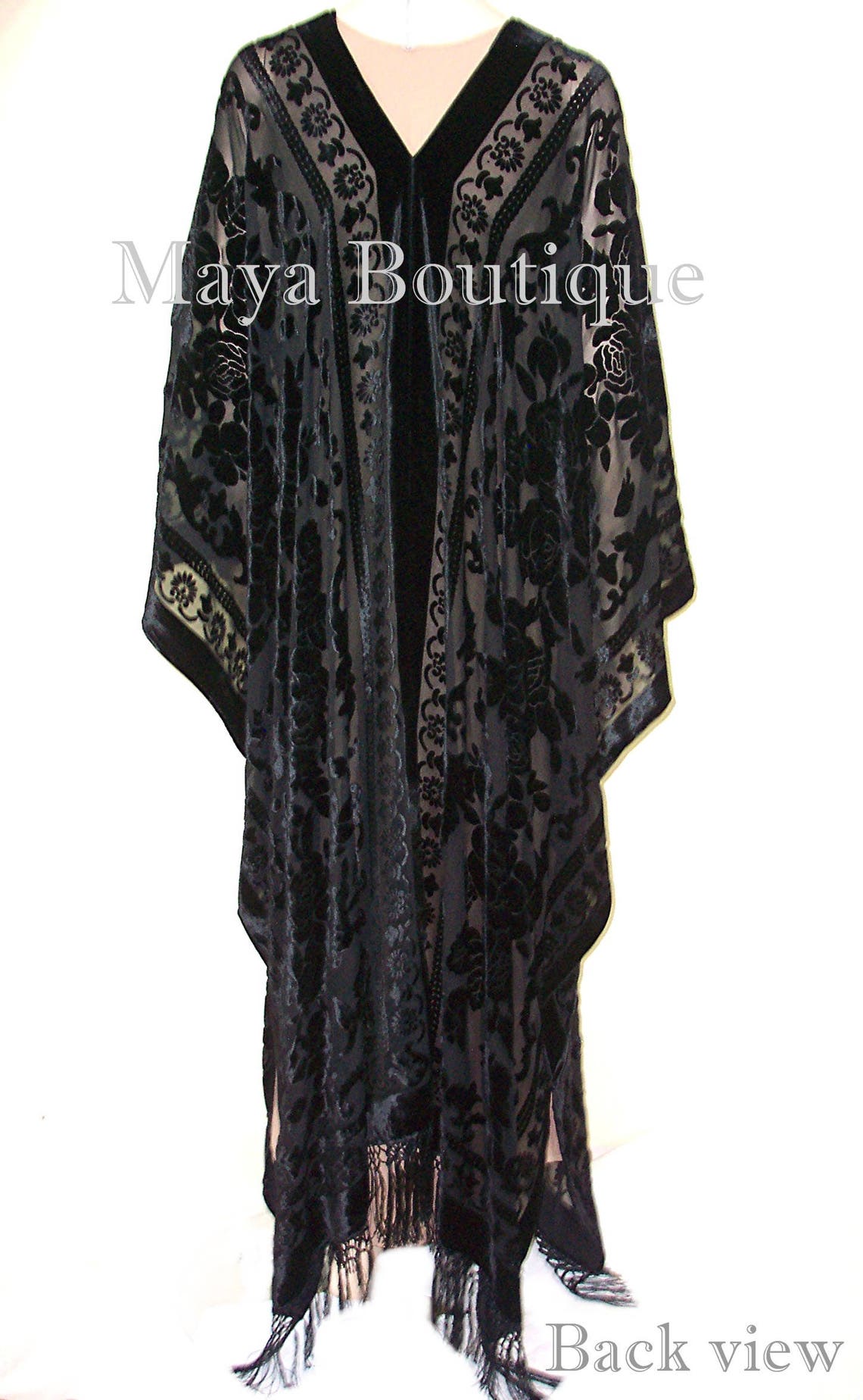 Maya Matazaro Opera Caftan Kimono Duster Burnout Velvet Black Extra ...