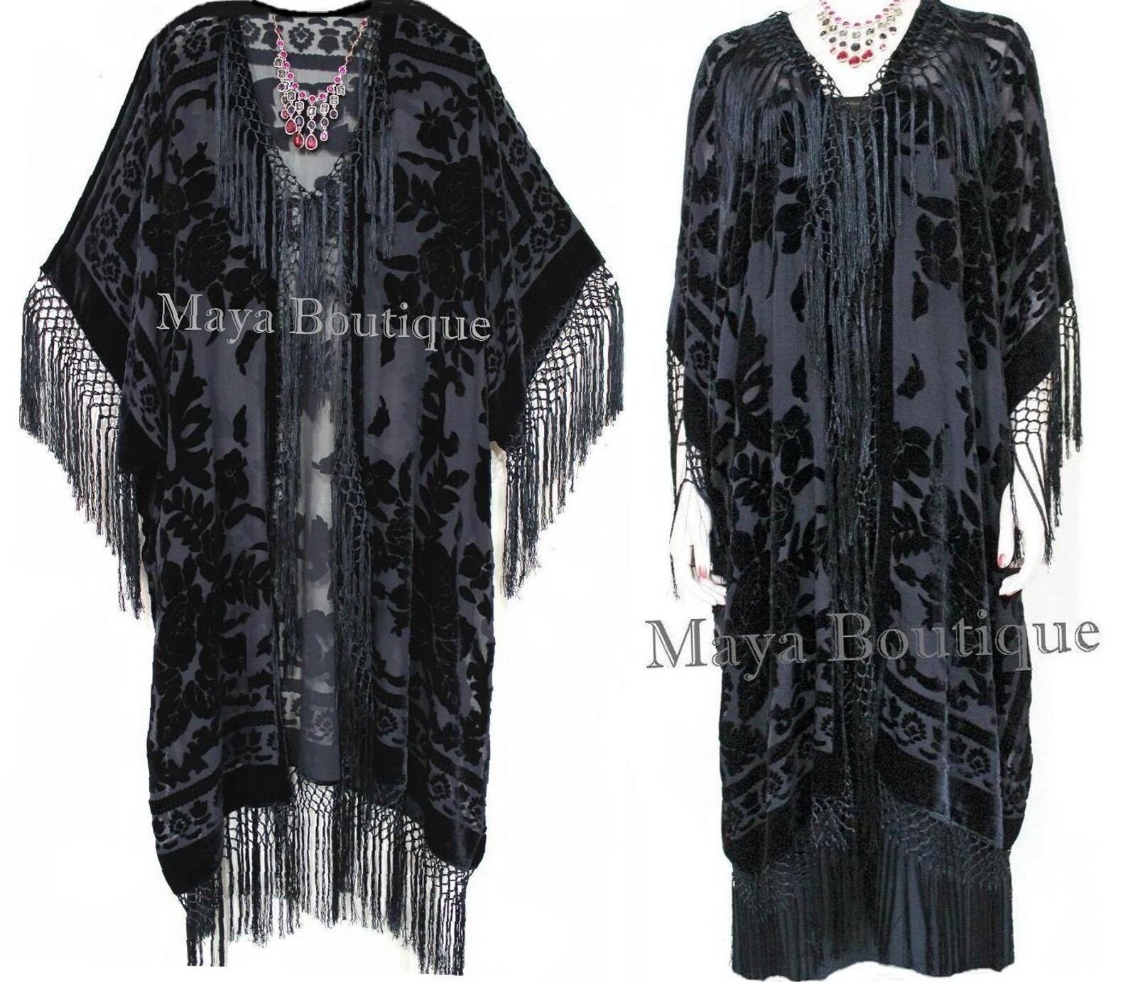 Black Beauty Kimono Opera Coat Silk Burnout Velvet One Size - Etsy