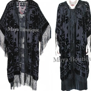 Black Beauty Kimono Opera Coat Silk Burnout Velvet One size