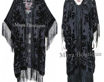 Black Beauty Kimono Opera Coat Silk Burnout Velvet One size